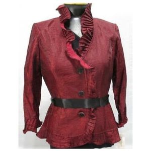 Dress Barn Wine Red Ruffle-Trim Blazer with Black Belt